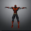 Superhero Character In Red Black Costume With Muscular Build And Extended Arms