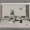 Modern Minimalist Living Room With Light Gray Sofa Round Coffee Table Floor Lamp Decorative Artwork