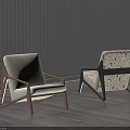 Modern Leisure Chairs Design With Beige Fabric Wooden Arms And Patterned Upholstery On Black Legs