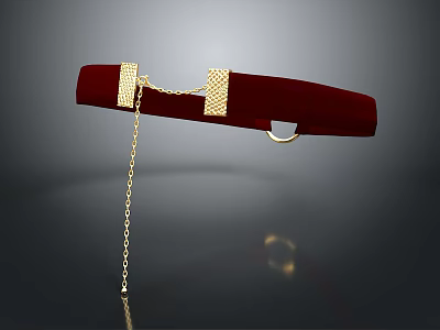 Elegant Decorative Ornament Set With Red Velvet Base Golden Accents Chain And Ring 3d model