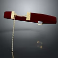 Elegant Decorative Ornament Set With Red Velvet Base Golden Accents Chain And Ring