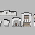 Different Styles Traditional Chinese Garden Ornaments With White Walls Black Tiles And Miniature Buildings