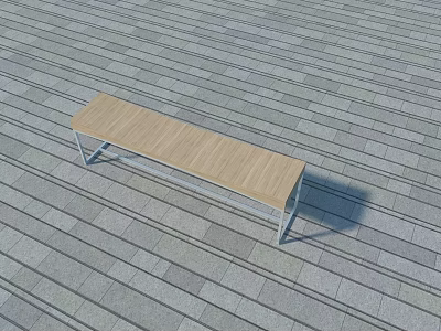Public Bench with Wooden Seat and Metal Frame on Stone Pavement 3d model
