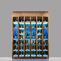 Modern Gold Frame Wine Cabinet With Glass Door Layered Storage And Interior Lighting