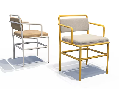 Modern Accent Chairs With Silver Yellow Frame And Beige Light Gray Cushion Armrest Design 3d model