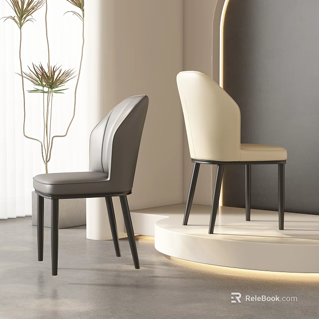 Modern Dining Chairs With Gray And Beige Curved Backrest Black Legs In Interior 3d model 