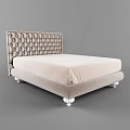 Upholstered Double Bed with Tufted Dot Pattern Headboard and White Legs 3d model