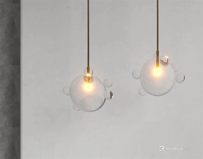 Modern Bubble Decor Glass Sphere Pendant Lights Hanging Against White Wall With Visible Bulbs 3d model 