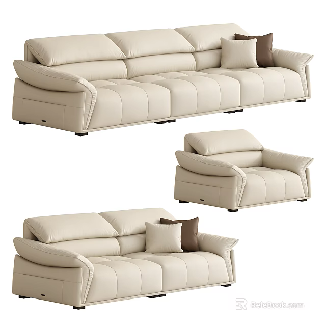 Modern Beige Sofa Set Design Featuring Sectional Sofa Armchair And Decorative Pillows 3d model 