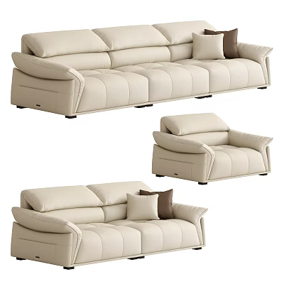 Modern Beige Sofa Set Design Featuring Sectional Sofa Armchair And Decorative Pillows 3d model