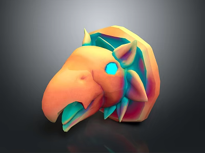 Colorful 3D Cartoon Animal Head Model With Vibrant Orange Pink And Blue Geometric Design 3d model