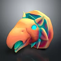 Colorful 3D Cartoon Animal Head Model With Vibrant Orange Pink And Blue Geometric Design