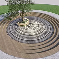 Square Landscape Featuring Circular Design With Central Tree And Decorative Wooden Stone Rings