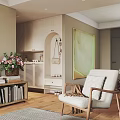 Cozy Neutral Tones Living Dining Room Interior With Sofa Coffee Table Wall Art Floor Lamp
