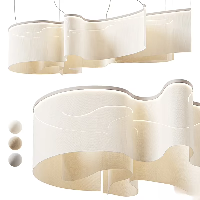 Modern Minimalist Fabric Chandelier Design With Curved Wavy Layers And Neutral Tones 3d model