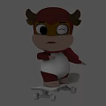 Cartoon Cow Character Standing On Skateboard With Red Cape And Big Eyes