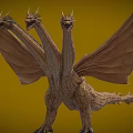 Game Movie Character Three Headed Dragon With Large Wings Scales And Yellow Background