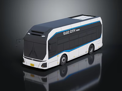 Modern Electric City Bus Featuring White Body And Blue Accents Design 3d model