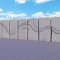 Textured Stone Wall Panels With Wavy Patterns Against Blue Sky And Green Grass 3d model