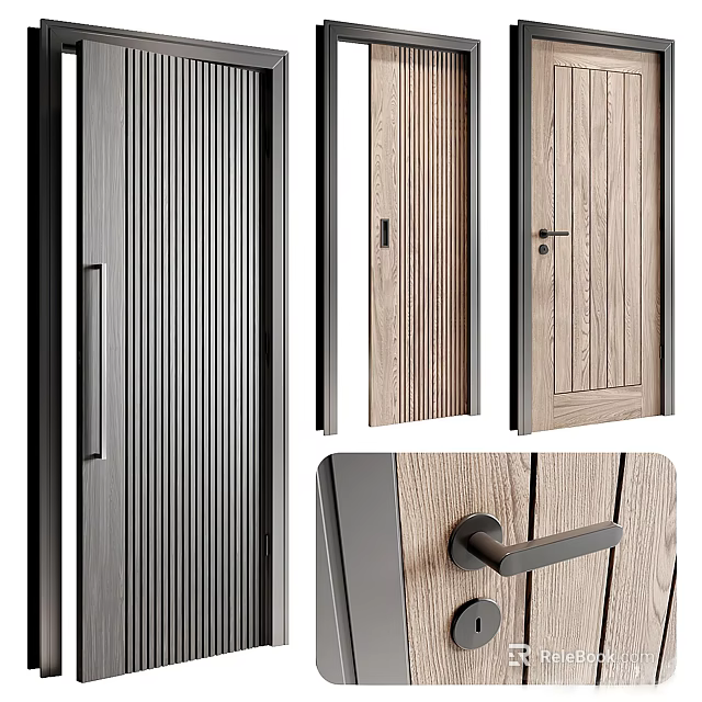 Modern Swing Door Designs With Wooden Panels Metal Frames And Stylish Handles 3d model 