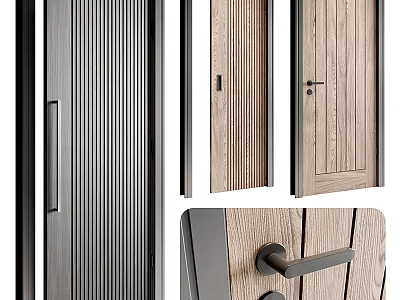 Modern Swing Door Designs With Wooden Panels Metal Frames And Stylish Handles 3d model