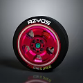 Car Wheel With Red Rim RZYOS Tire And Green Center Metallic Design