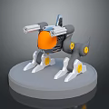 Mechanical Dog Shaped Weapon With Dual Cannons Gray Black Orange Yellow 3D Model On Base