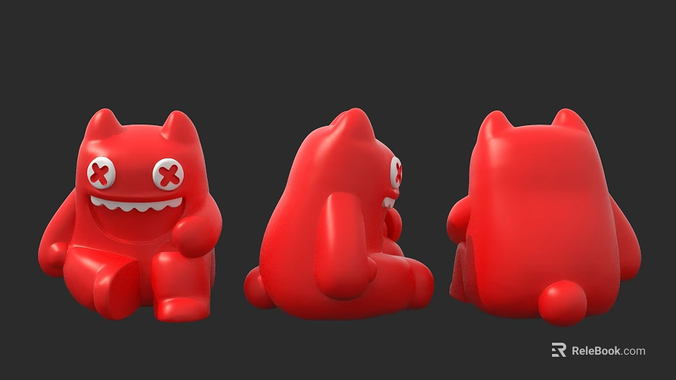 Red Cartoon Doll With Big Eyes Sharp Teeth And Three Different Angles 3d model 