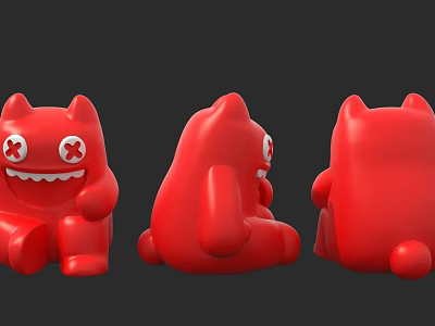 Red Cartoon Doll With Big Eyes Sharp Teeth And Three Different Angles 3d model