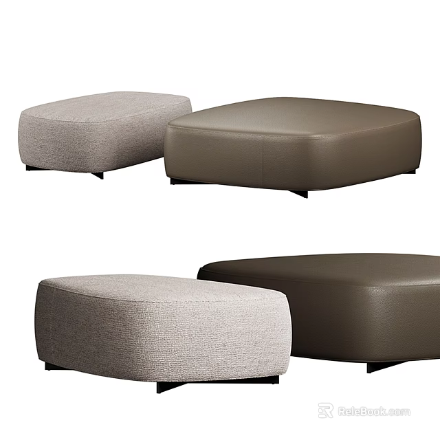 Contemporary Square Ottoman Seats with Light Gray Fabric and Dark Brown Leather Upholstery 3d model 