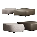 Contemporary Square Ottoman Seats with Light Gray Fabric and Dark Brown Leather Upholstery