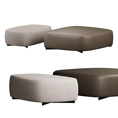 Contemporary Square Ottoman Seats with Light Gray Fabric and Dark Brown Leather Upholstery 3d model