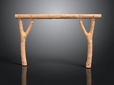 Plant Branch Crafted Natural Wooden Table With Curved Legs And Long Surface 3d model