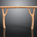 Plant Branch Crafted Natural Wooden Table With Curved Legs And Long Surface
