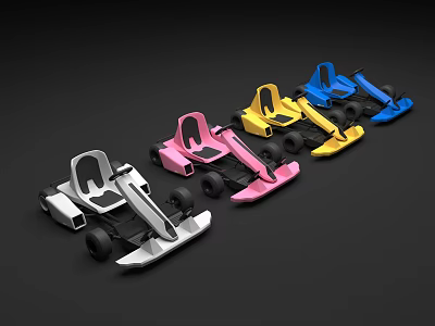 Colorful Go Karts In Various Hues Lined Up Against Black Background 3d model