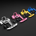 Colorful Go Karts In Various Hues Lined Up Against Black Background