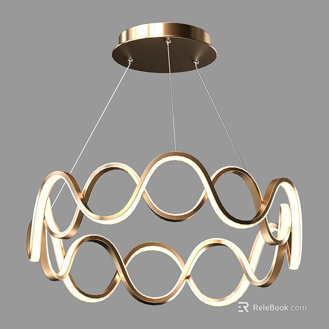 Elegant Modern Gold Spiral Curved Rings Metal Chandelier For Home Decor 3d model 