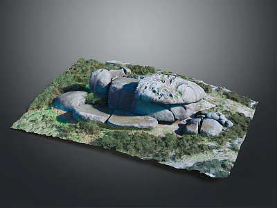 Natural Stone And Wood Structure Surrounded By Green Grass And Vegetation 3d model