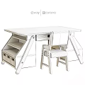 Kids Wooden Desk And Chair Set With White Drawers Colorful Cabinets And Pink Chair