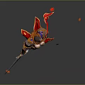 Red Haired Warrior Character In Armored Outfit Holding Sword With Falling Leaves