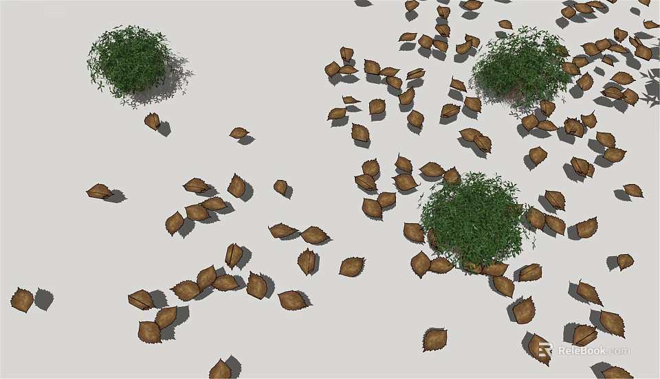 Green Bushes With Scattered Brown Leaves And Natural Foliage On White Background 3d model 