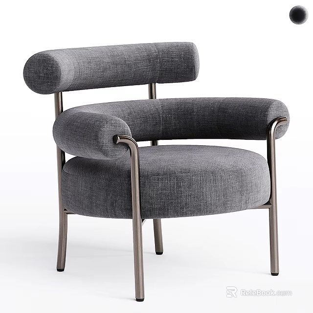 Modern Gray Accent Chair With Curved Arms Upholstered Fabric And Metal Legs 3d model 