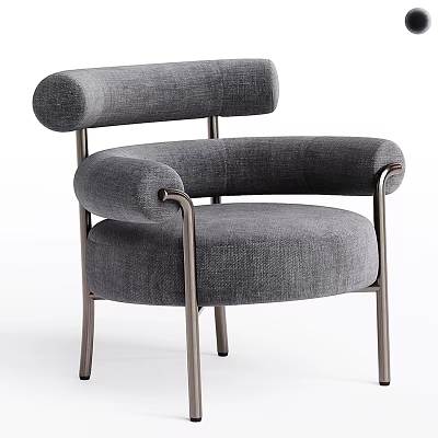 Modern Gray Accent Chair With Curved Arms Upholstered Fabric And Metal Legs 3d model