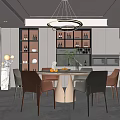Modern Restaurant Interior With Dining Table Stylish Chairs Pendant Light And Wine Cabinet Design 3d model