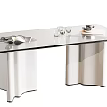 Modern Glass Top Dining Table With Silver Curved Legs Open Magazine Clear Glasses And Tray