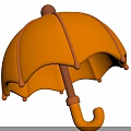 Orange Cartoon Style Umbrella With Curved Handle And Decorative Ribs For Daily Life Use