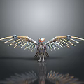 Mechanical Eagle Bird With Spread Metallic Wings 3D Model On Grey Background With Surface Reflection 3d model