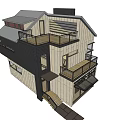 Modern Detached Villa With Wooden Exterior Balconies And Multi Story Structure
