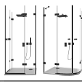 Modern Glass Shower Enclosures With Square and Curved Design Black Hardware and Shower Head