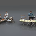 Group of People Sitting at Folding Tables with Chairs Enjoying Leisure Time